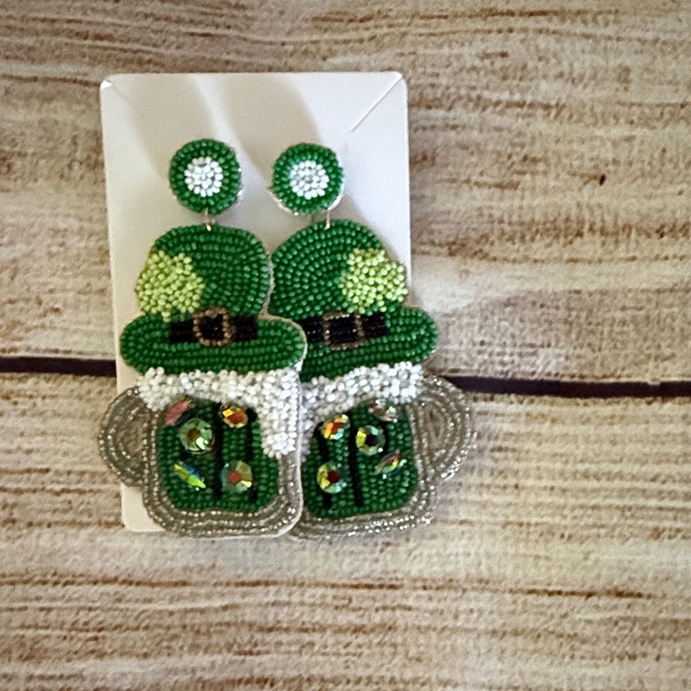 Green Beaded Kids Earrings